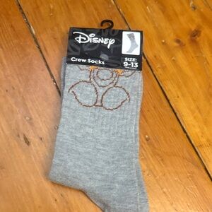Disney Gray Crew Socks with Brown Mickey Outline -